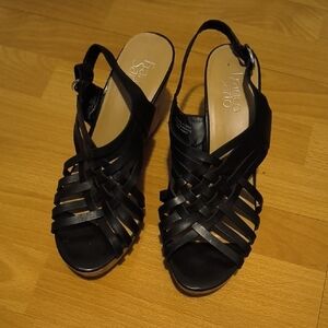 Franco Sarto | Black Woven Leather Wedge Sandals